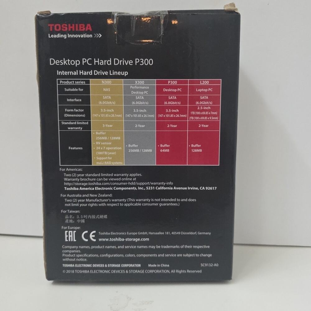Toshiba P300 1 TB Internal 7200 RPM 3.5" (HDWD110XZSTA) Hard Drive QuikShp - Picture 2 of 4